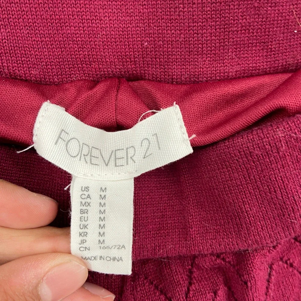 Forever 21 Burgundy Knit Flare Pants Chevron Pointelle Bell Bottoms Womens‎ Med